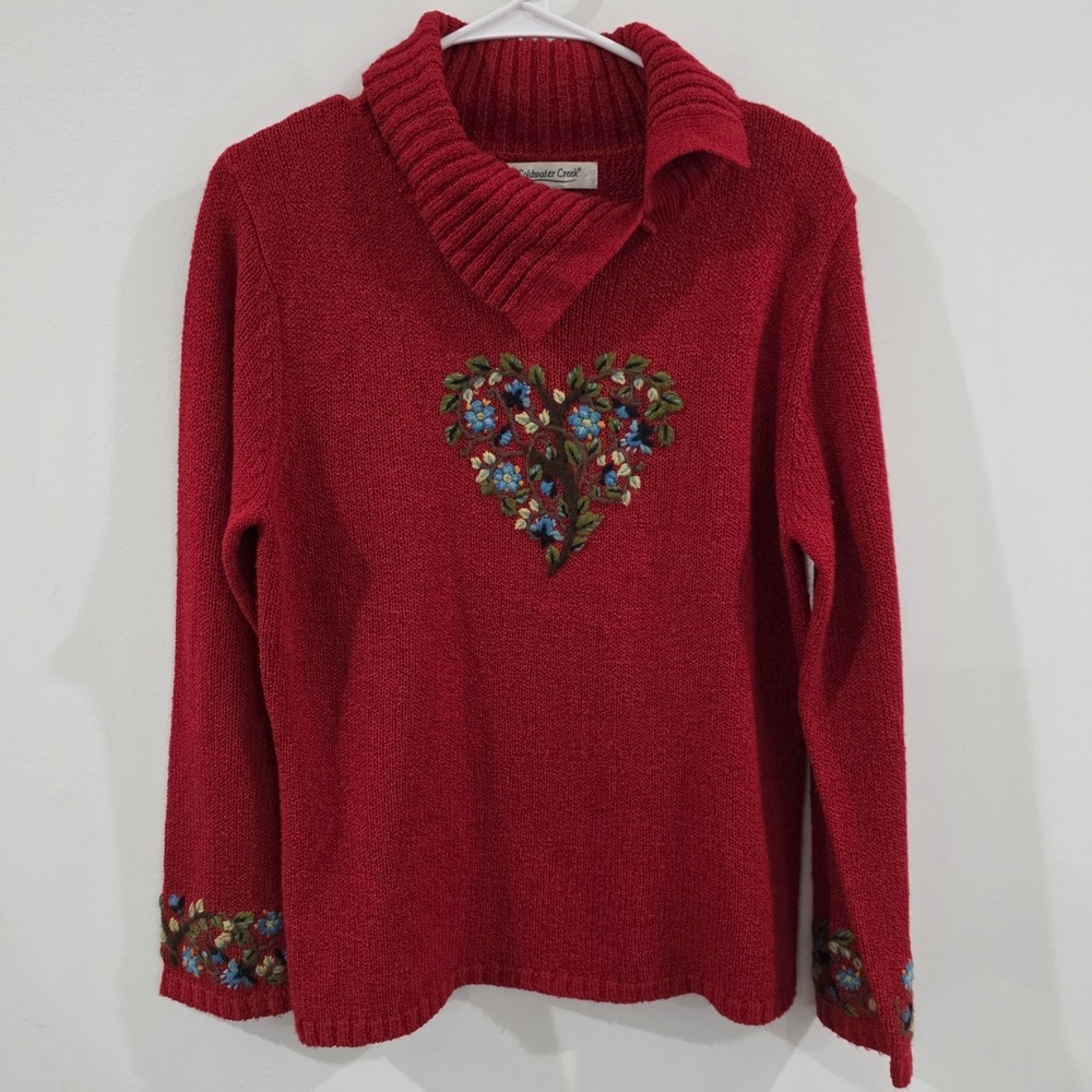 Vintage Coldwater Creek Womens Sweater Medium Embroidered Floral‎ Cottage Whimsy